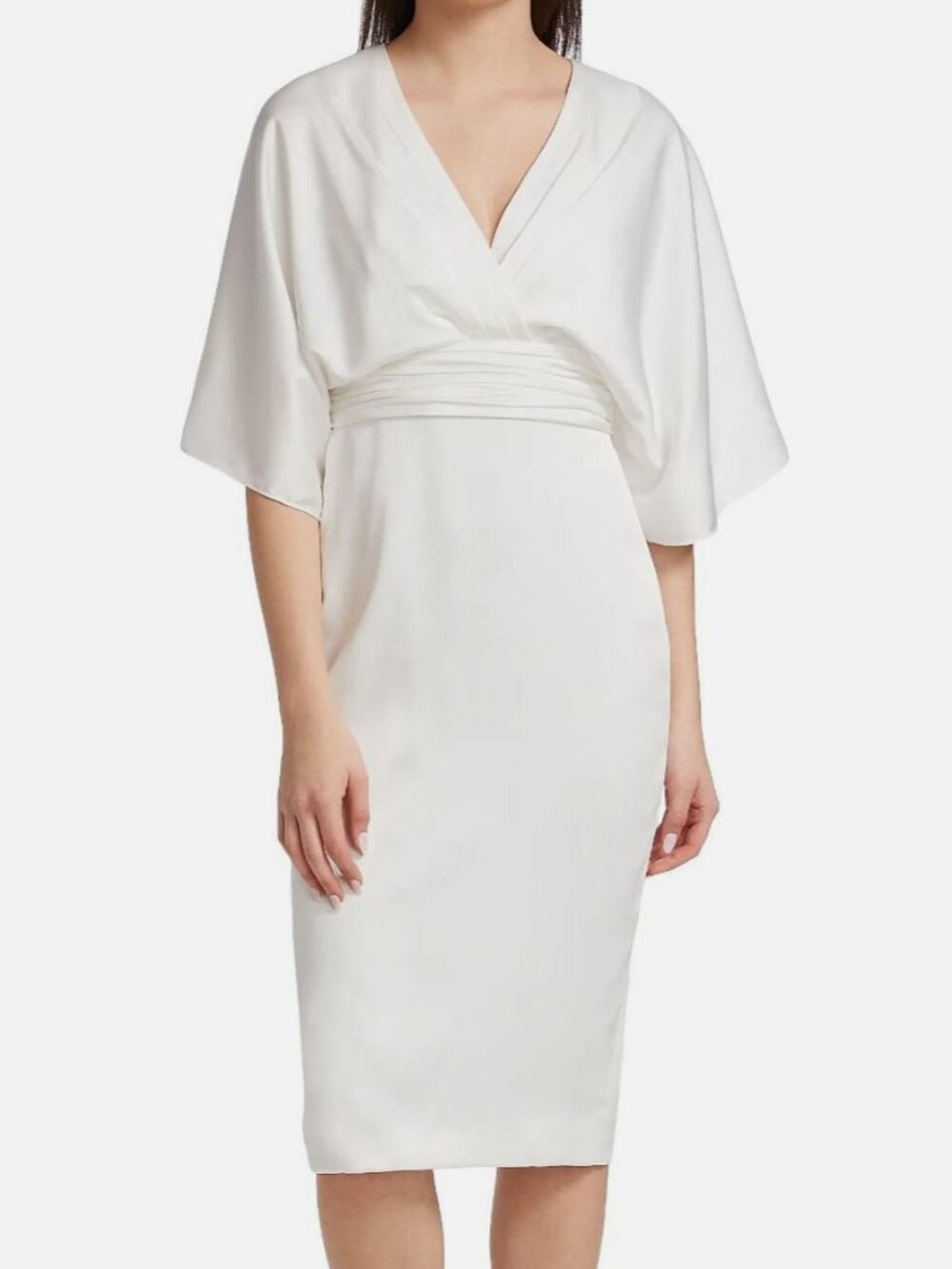 Theia Women's White Kimono-Sleeve Satin Dress Size 8